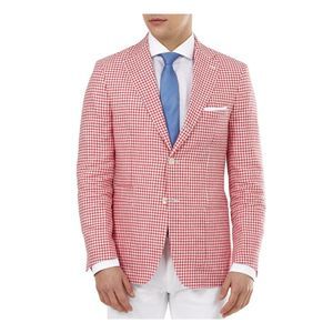 TALLIA ORANGE Mens Pink Gingham Blazer Jacket 36S